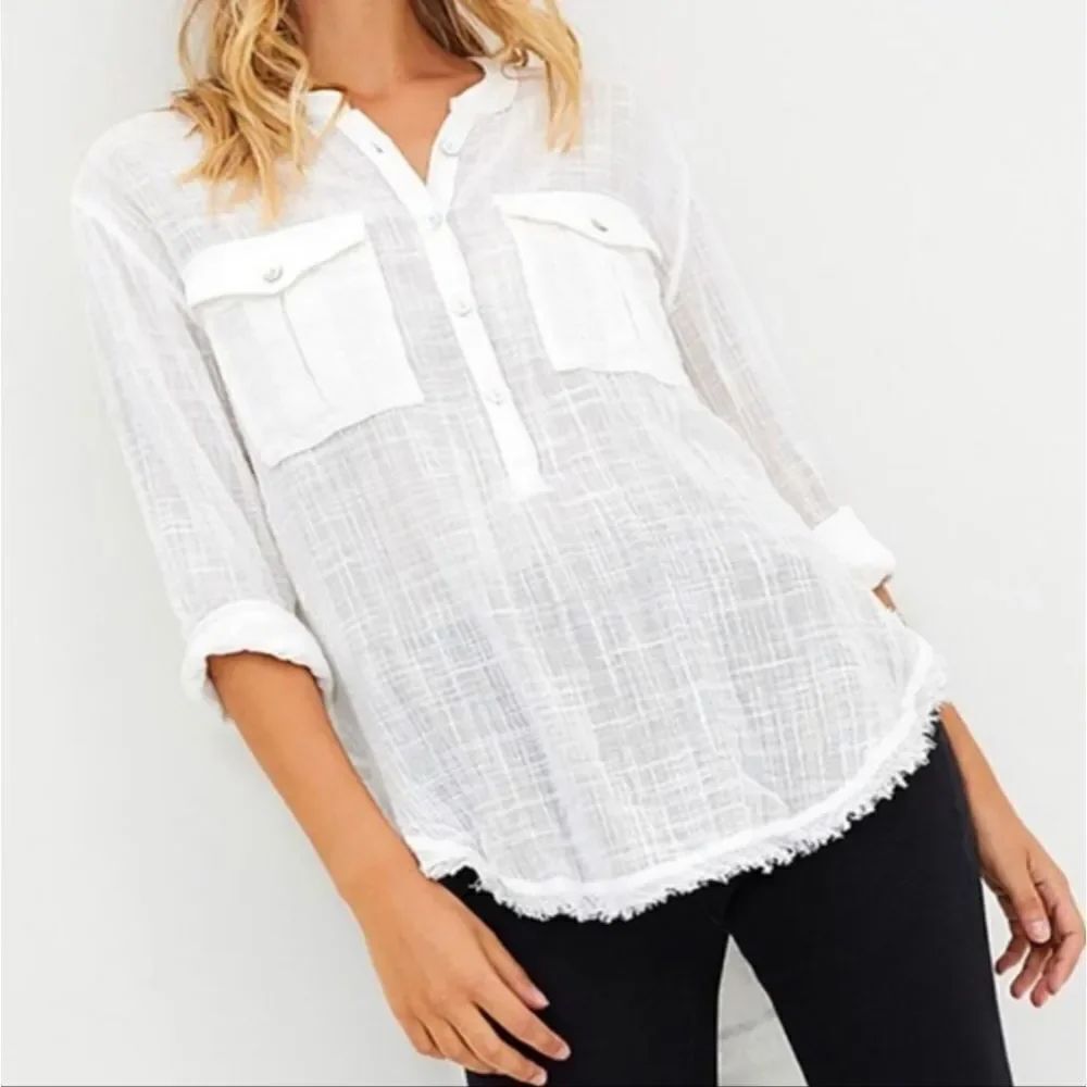 Free People Talk To Me Gauzy White Blouse Sz Xs